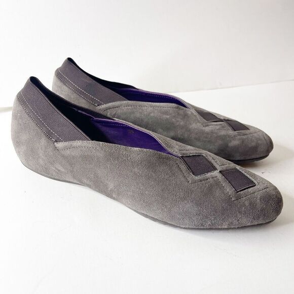 Van Eli 10N Gray Suede Flats Narrow Stretch Cushioned Slip On Shoes Leather - Picture 5 of 9